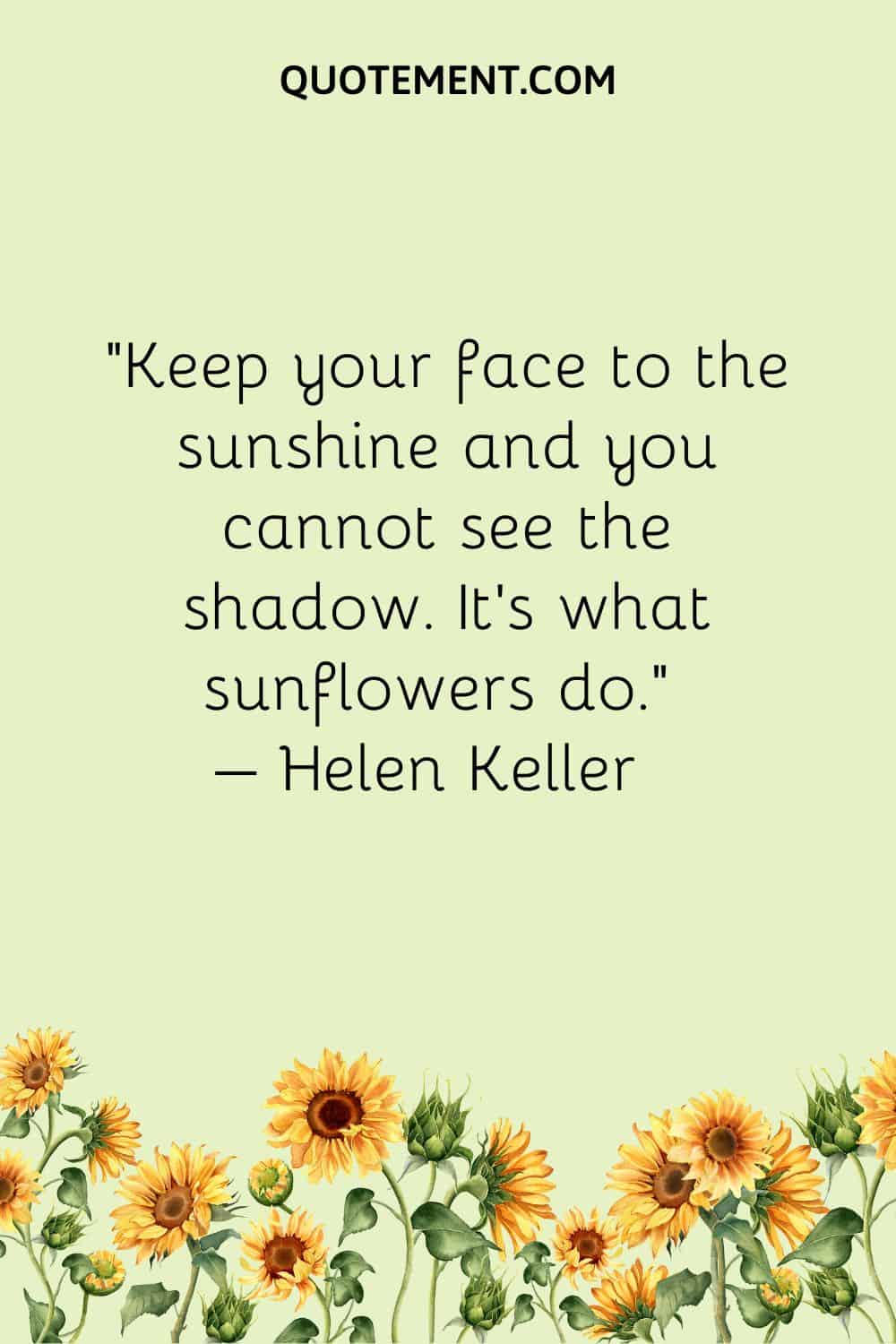 Keep your face to the sunshine and you cannot see the shadow. It’s what sunflowers do