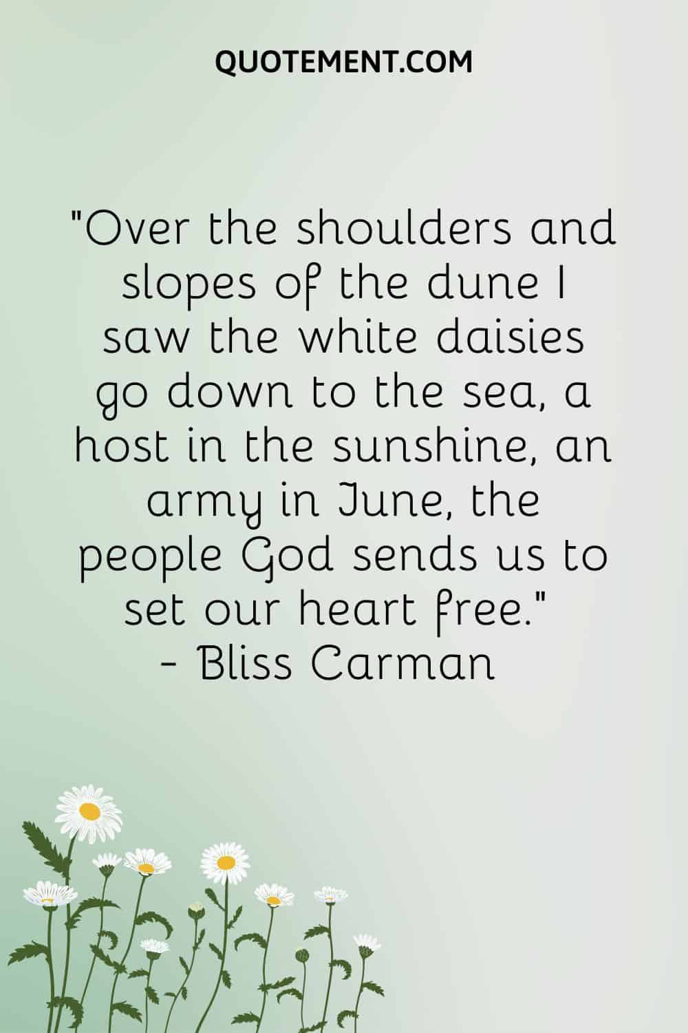 Over the shoulders and slopes of the dune I saw the white daisies go down to the sea, a host in the sunshine, an army in June, the people God sends us to set our heart free