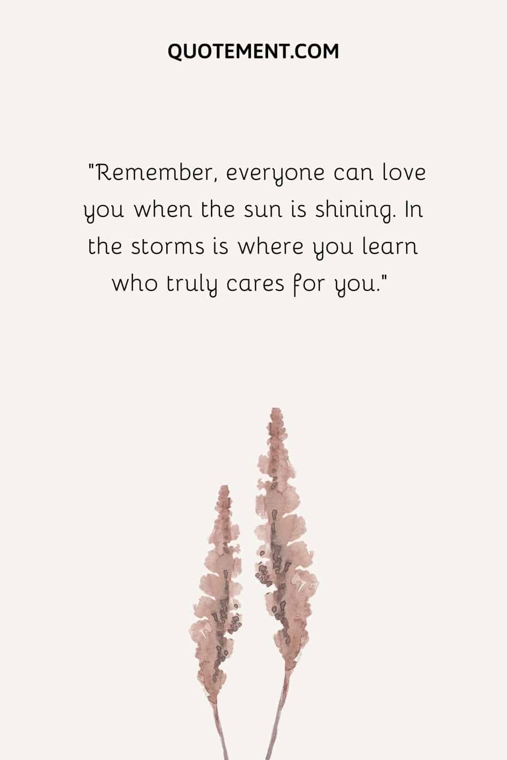 Remember, everyone can love you when the sun is shining. In the storms is where you learn who truly cares for you.