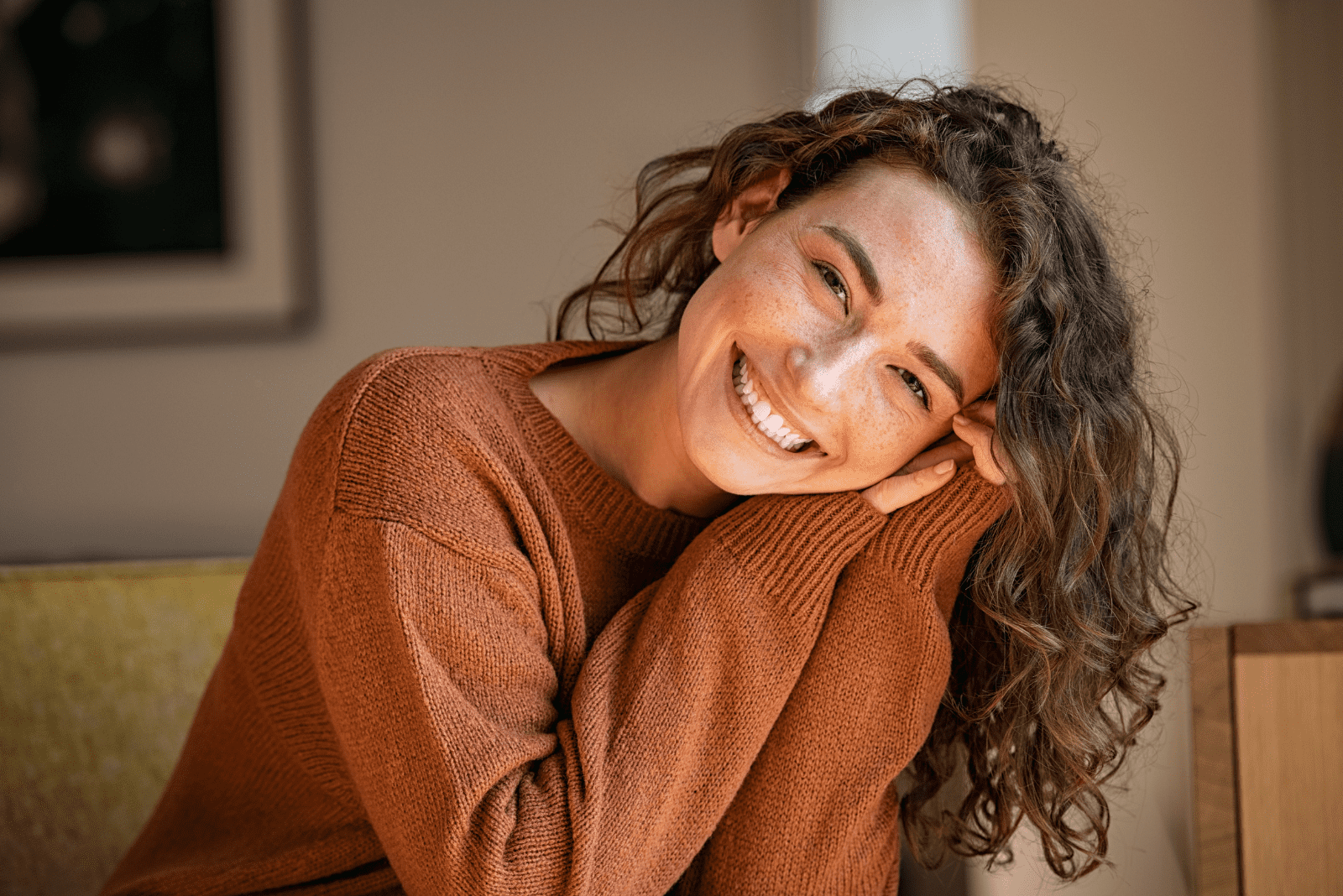 a beautiful woman with long brown hair