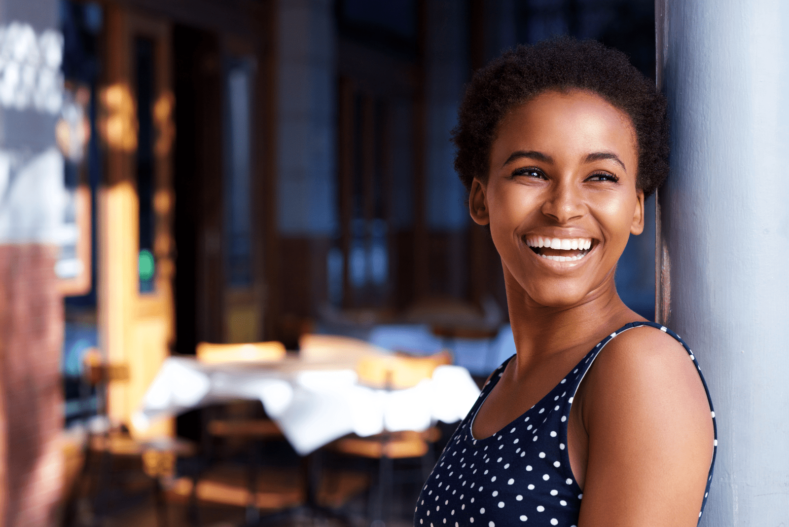 beautiful smiling woman with short hair