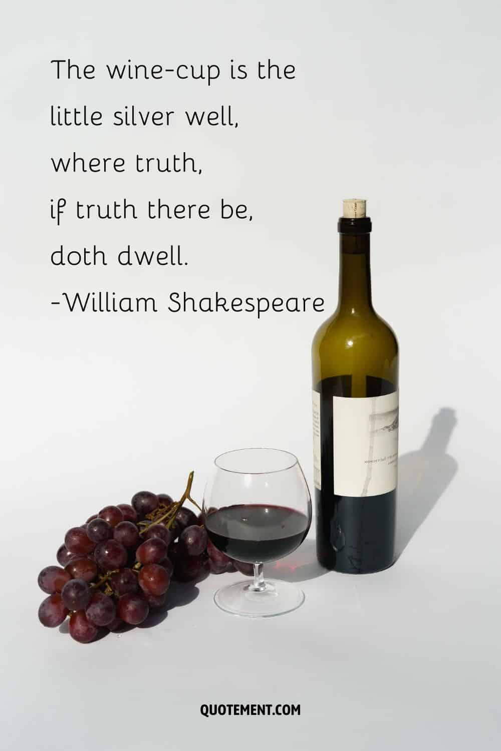 wine bottle, glass, and grapes image representing the best wine quote