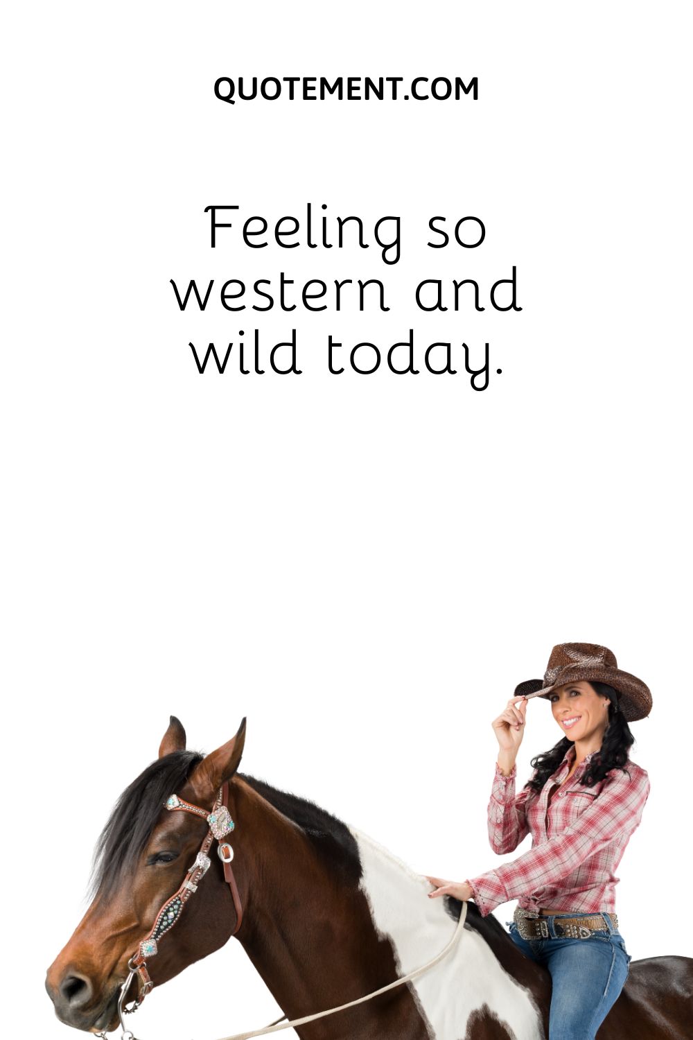 a cowgirl riding a horse representing a western caption
