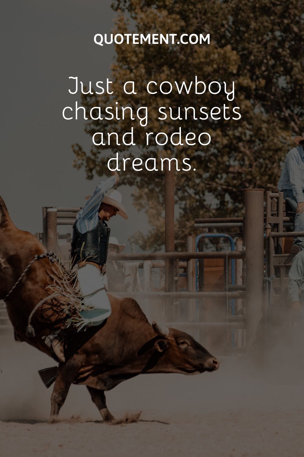 a man in a cowboy outfit riding a bull
