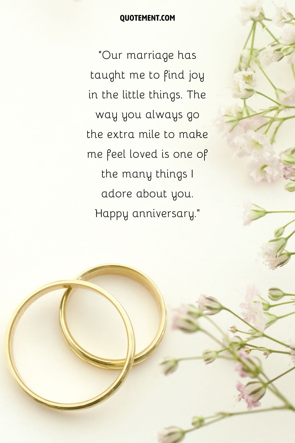 white flowers and wedding anniversary rings representing anniversary quote for your wife