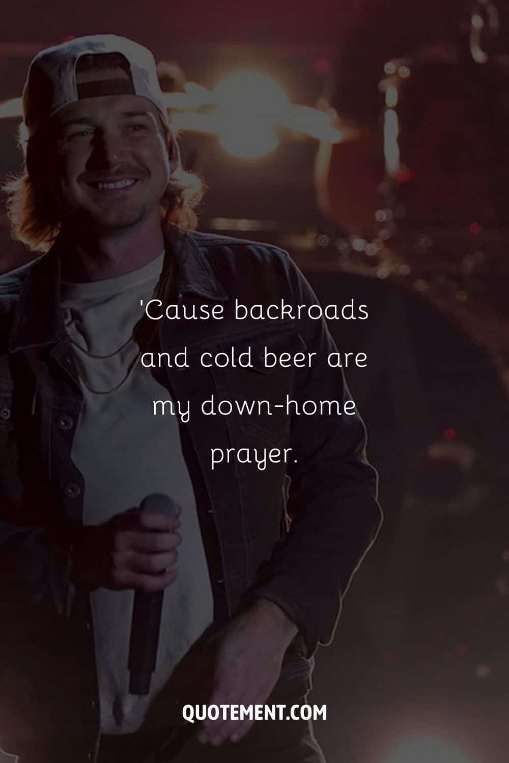 a male performer smiling representing morgan wallen lyric caption