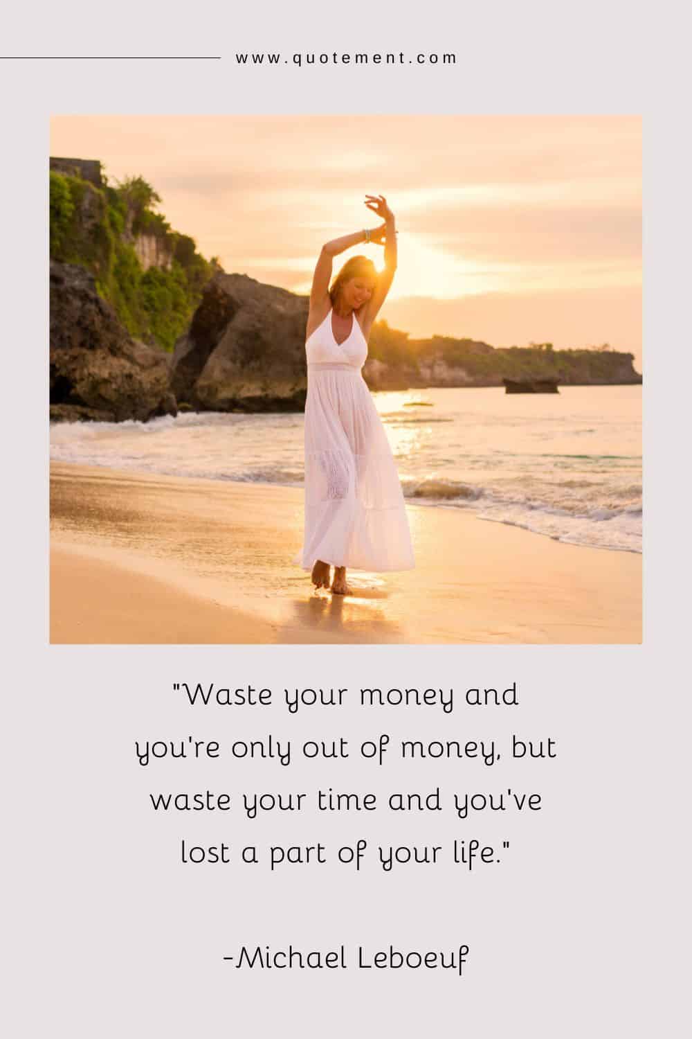 a stunning young woman walking on the beach with arms raised representing life too short quote