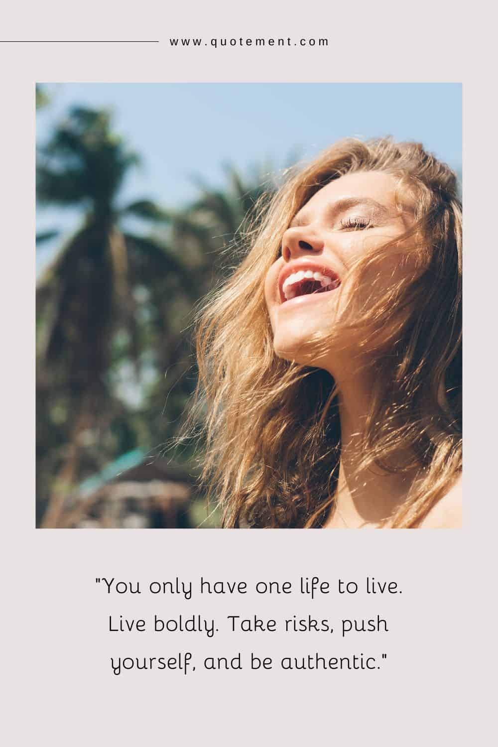 a young woman with closed eyes, enjoying the beach with a smile