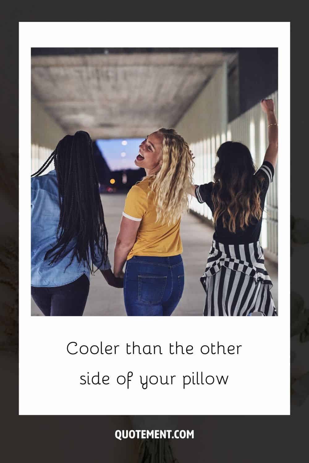 Image of three joyful girls representing cool insta caption.
