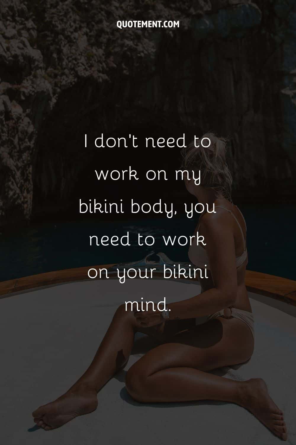 Photo of a girl on a yacht representing a bikini body caption.
