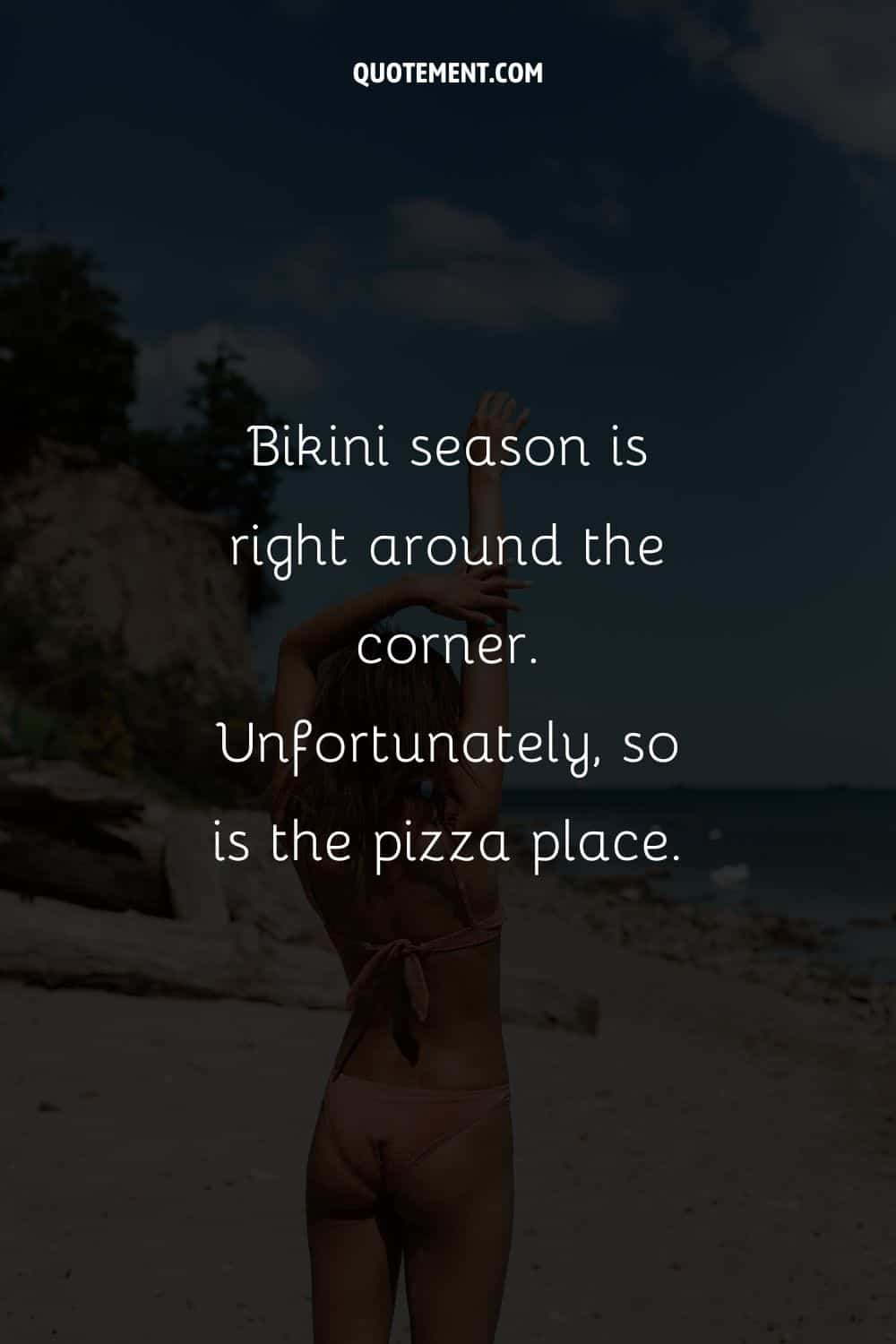 Photo of a girl standing in a bikini representing a funny bikini caption.
