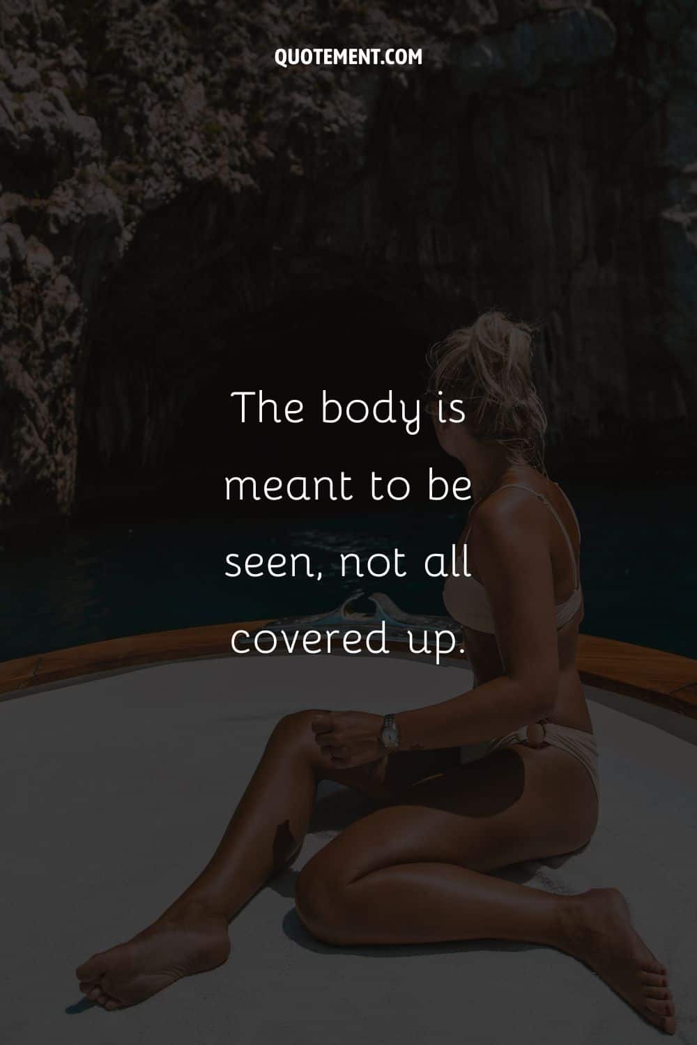 Photo of a sun-kissed girl in a bikini representing a bikini body caption.
