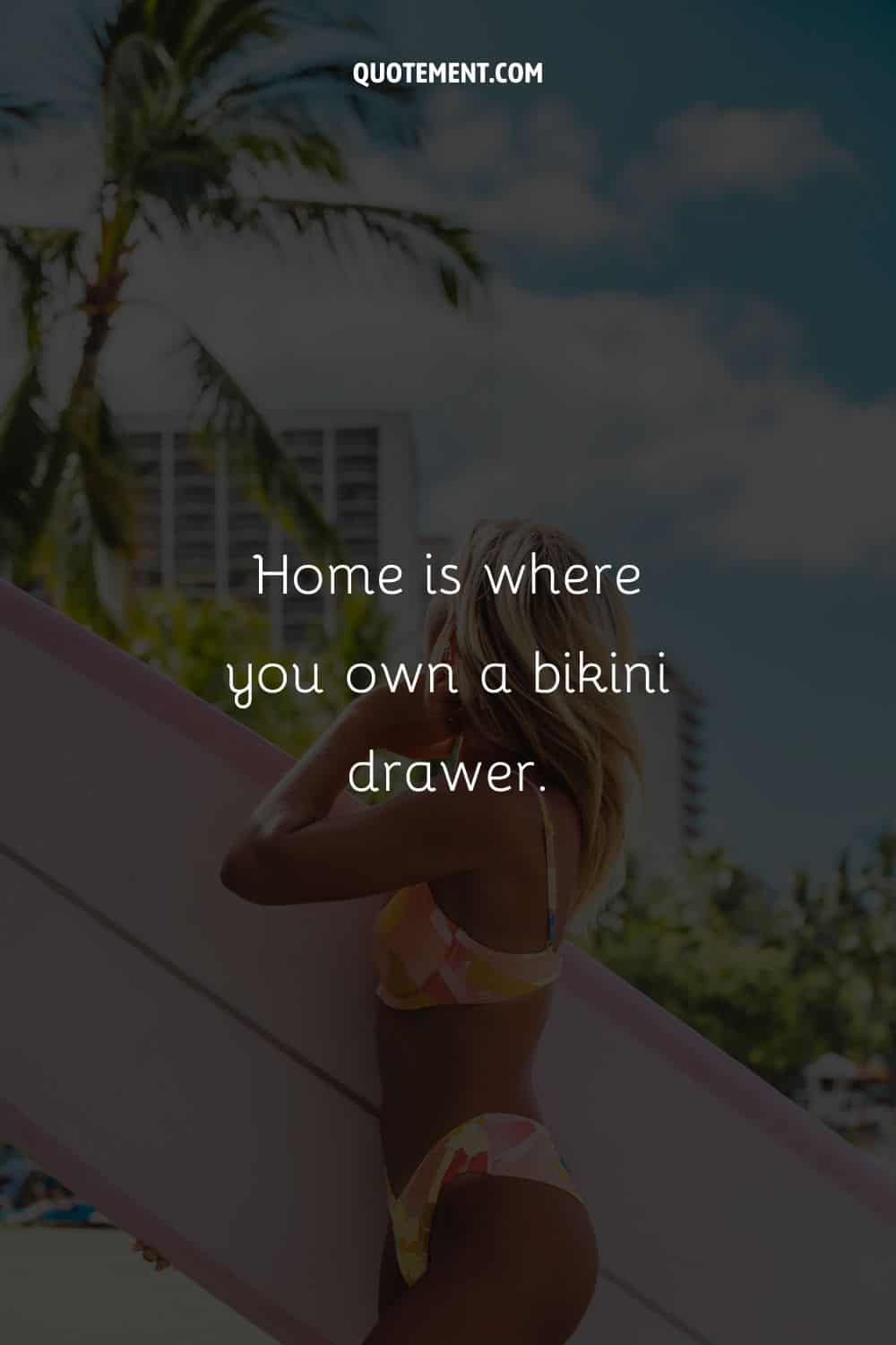 Photo of a woman in a colorful bikini representing a bikini caption.
