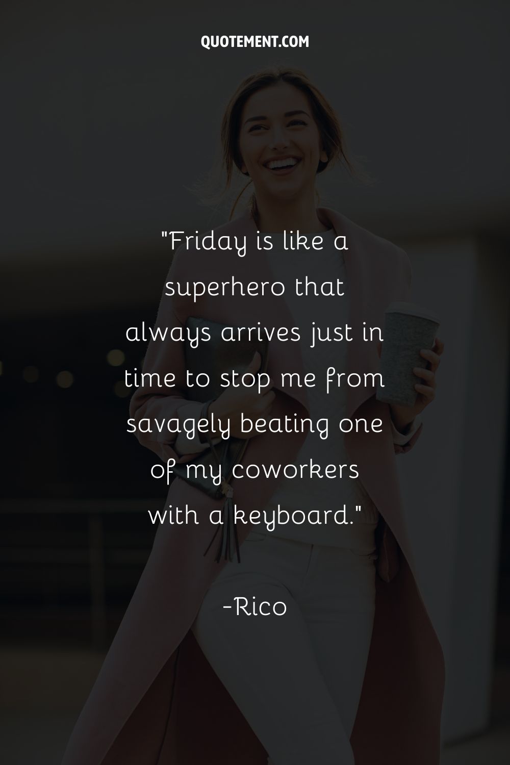 elegant lady enjoying a leisurely walk representing funny Friday work quote
