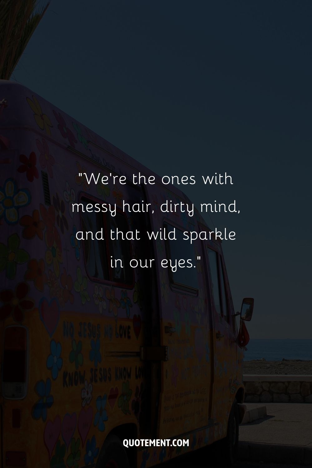 vibrant hippie bus parked on the beach