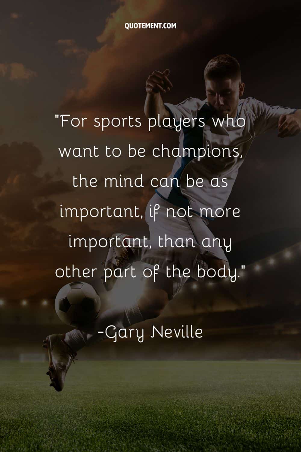 Footballer under dazzling lights representing hard work soccer motivational quote