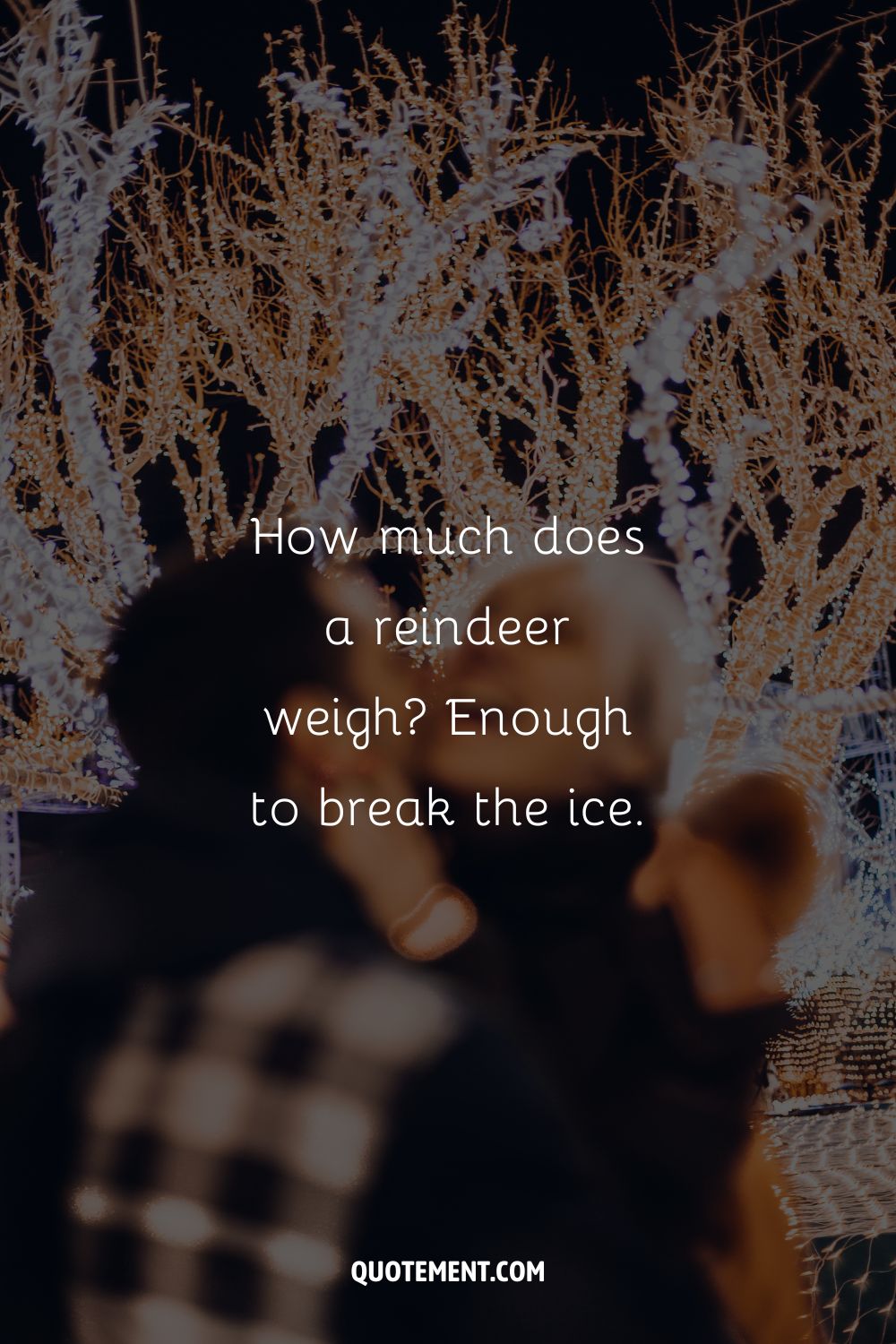 A couple in an embrace in the foreground and sparkling frosty trees in the background