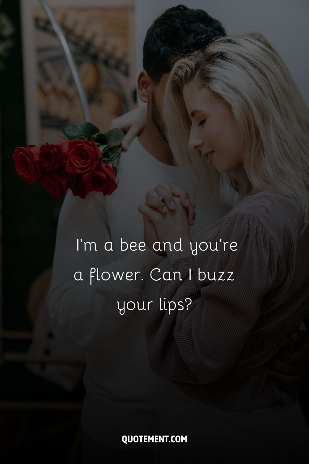 a couple dancing with roses representing pick up lines about flowers