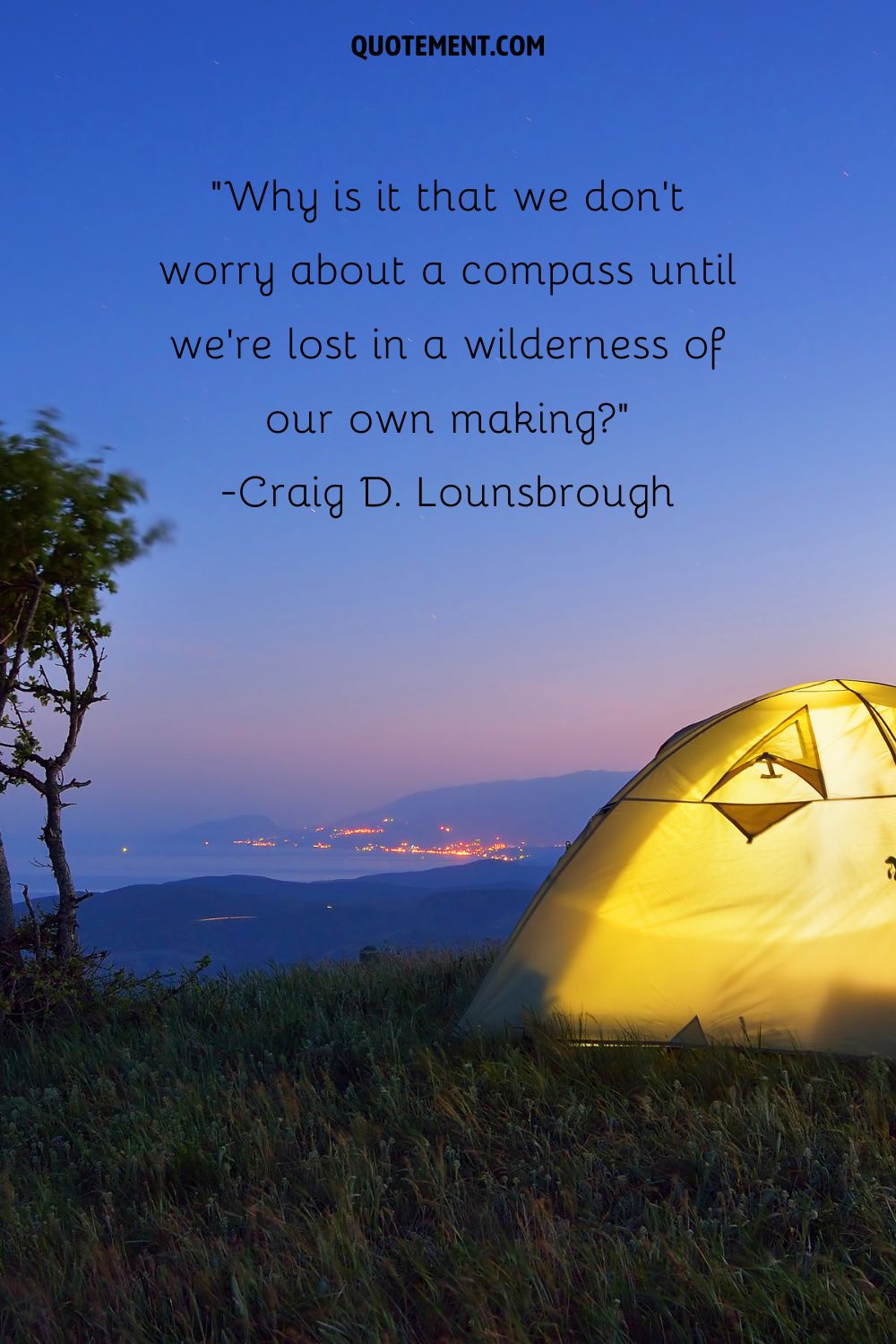 Yellow tent representing a relatable camping quote.
